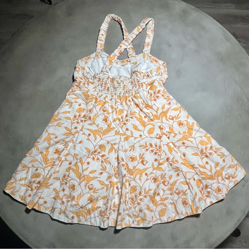 Anthropologie Maeve 100% Cotton Floral Sundress - Orange on White Print - Lined - Picture 2 of 8